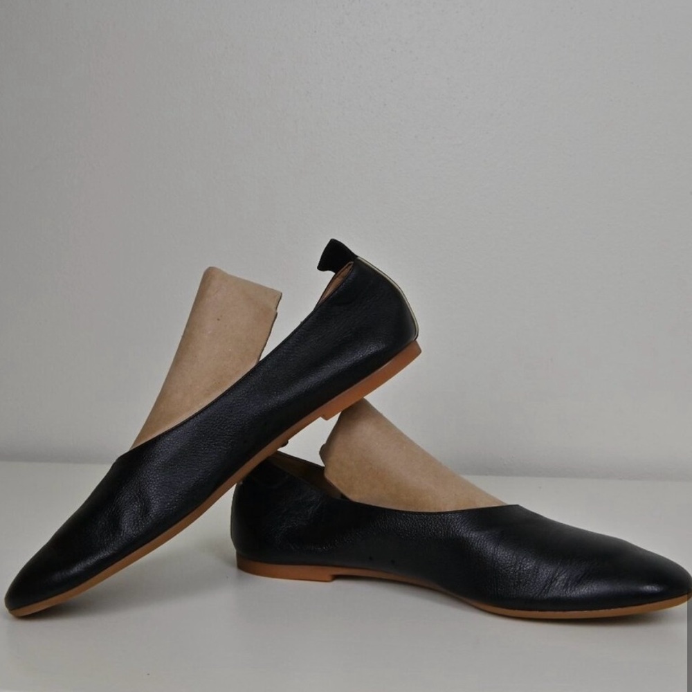 Everlane The Day Glove Slip On Black Leather Ballet Flats US10 Handmade in Italy